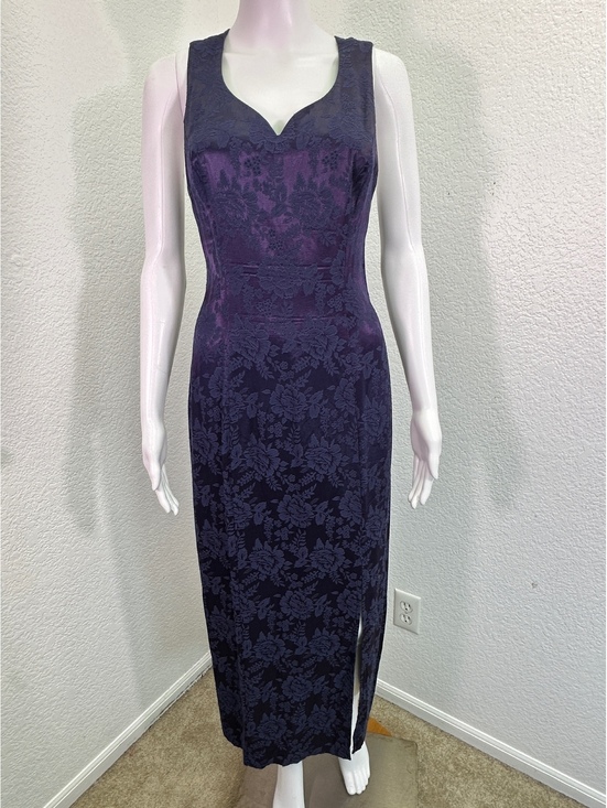 Dresses & Skirts - VTG Y2K Sz 3/4 Dawn Joy Violet Blue Floral Jacquard Maxi Dress Sheath Gothic